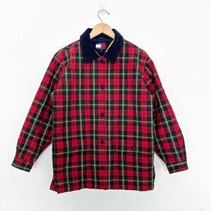Tommy Hilfiger 1990’s Quilted Heritage Plaid Snap Button Down Corduroy Collar Ny